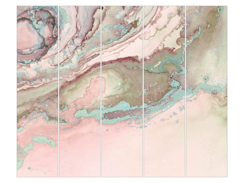 Bilderdepot24 Schiebegardine Flächenvorhang blickdicht Marmor Rose Türkis, (5 St), halbtransparent, Wohnzimmer große Flächengardine lichtdurchlässig als Klemm-System von Bilderdepot24