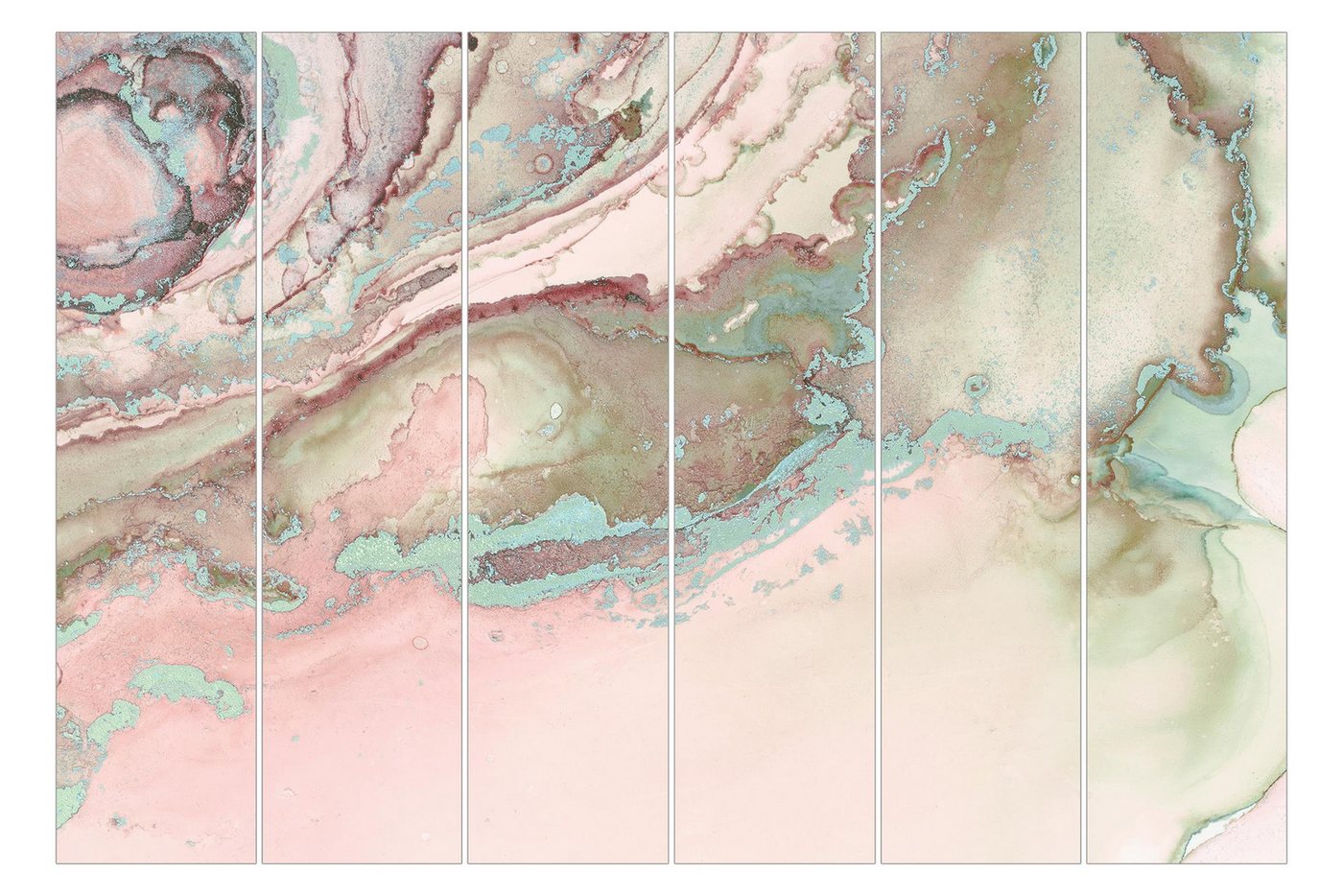Bilderdepot24 Schiebegardine Flächenvorhang blickdicht Marmor Rose Türkis, (6 St), halbtransparent, Wohnzimmer große Flächengardine lichtdurchlässig für Klemm-System von Bilderdepot24