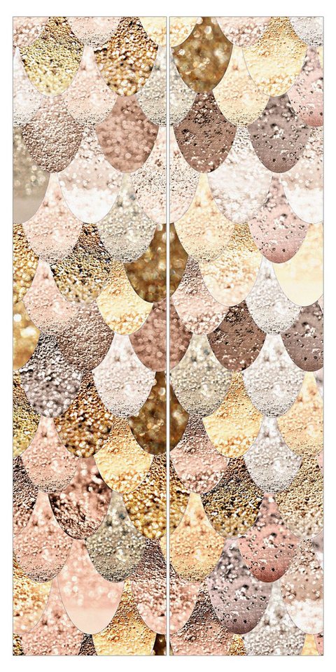 Bilderdepot24 Schiebegardine Flächenvorhang blickdicht Meerjungfrauen Magie Gold, (2 St), halbtransparent, Wohnzimmer große Flächengardine lichtdurchlässig als Klemm-System von Bilderdepot24