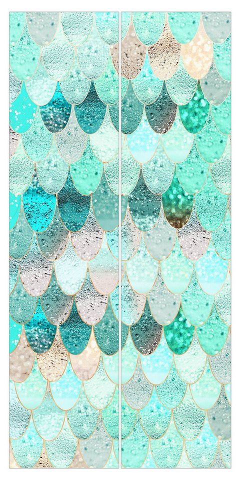 Bilderdepot24 Schiebegardine Flächenvorhang blickdicht Meerjungfrauen Magie Mint, (2 St), halbtransparent, Wohnzimmer große Flächengardine lichtdurchlässig als Klemm-System von Bilderdepot24