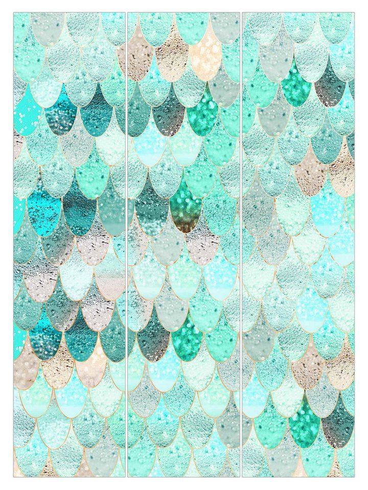 Bilderdepot24 Schiebegardine Flächenvorhang blickdicht Meerjungfrauen Magie Mint, (3 St), halbtransparent, Wohnzimmer große Flächengardine lichtdurchlässig als Klemm-System von Bilderdepot24