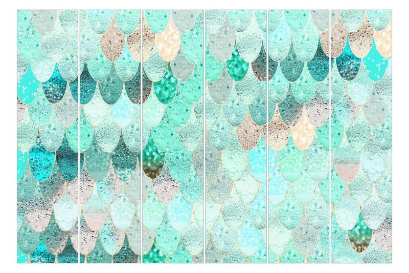 Bilderdepot24 Schiebegardine Flächenvorhang blickdicht Meerjungfrauen Magie Mint, (6 St), halbtransparent, Wohnzimmer große Flächengardine lichtdurchlässig für Klemm-System von Bilderdepot24