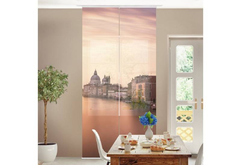 Bilderdepot24 Schiebegardine Wohnzimmer deko Abendstimmung in Venedig, (2 St), halbtransparent, Schiebegardine groß mit Motiv Wohnzimmer Büro von Bilderdepot24