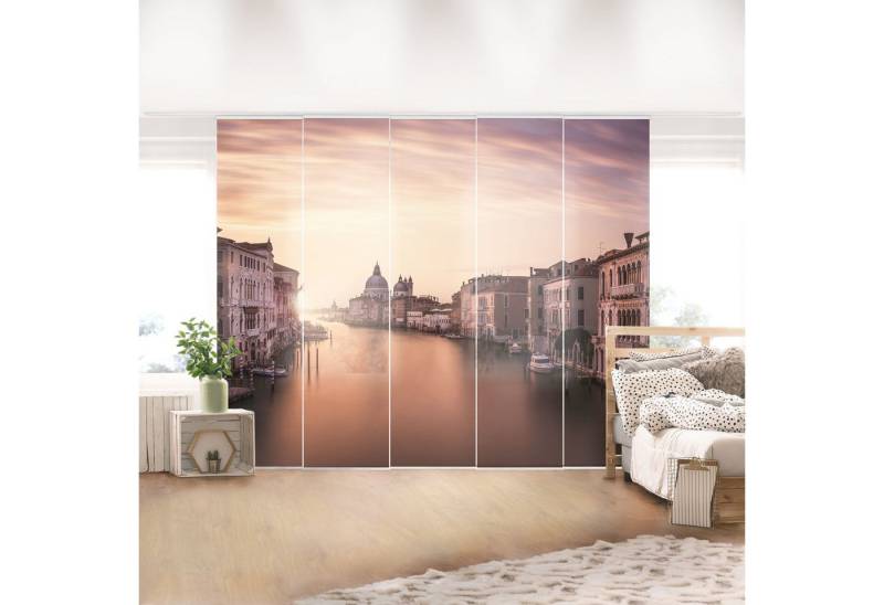 Bilderdepot24 Schiebegardine Wohnzimmer deko Abendstimmung in Venedig, (5 St), halbtransparent, Schiebegardine groß mit Motiv Wohnzimmer Büro von Bilderdepot24