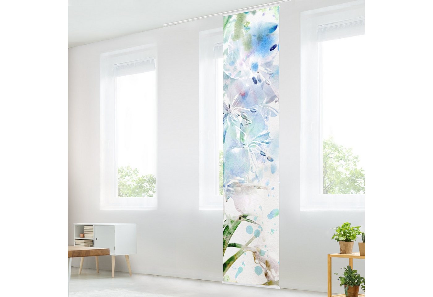 Bilderdepot24 Schiebegardine modern Flächenvorhang blickdicht Aquarell Blumen Lilien, (6 St), halbtransparent, Wohnzimmer große Flächengardine lichtdurchlässig als Klemm-System von Bilderdepot24