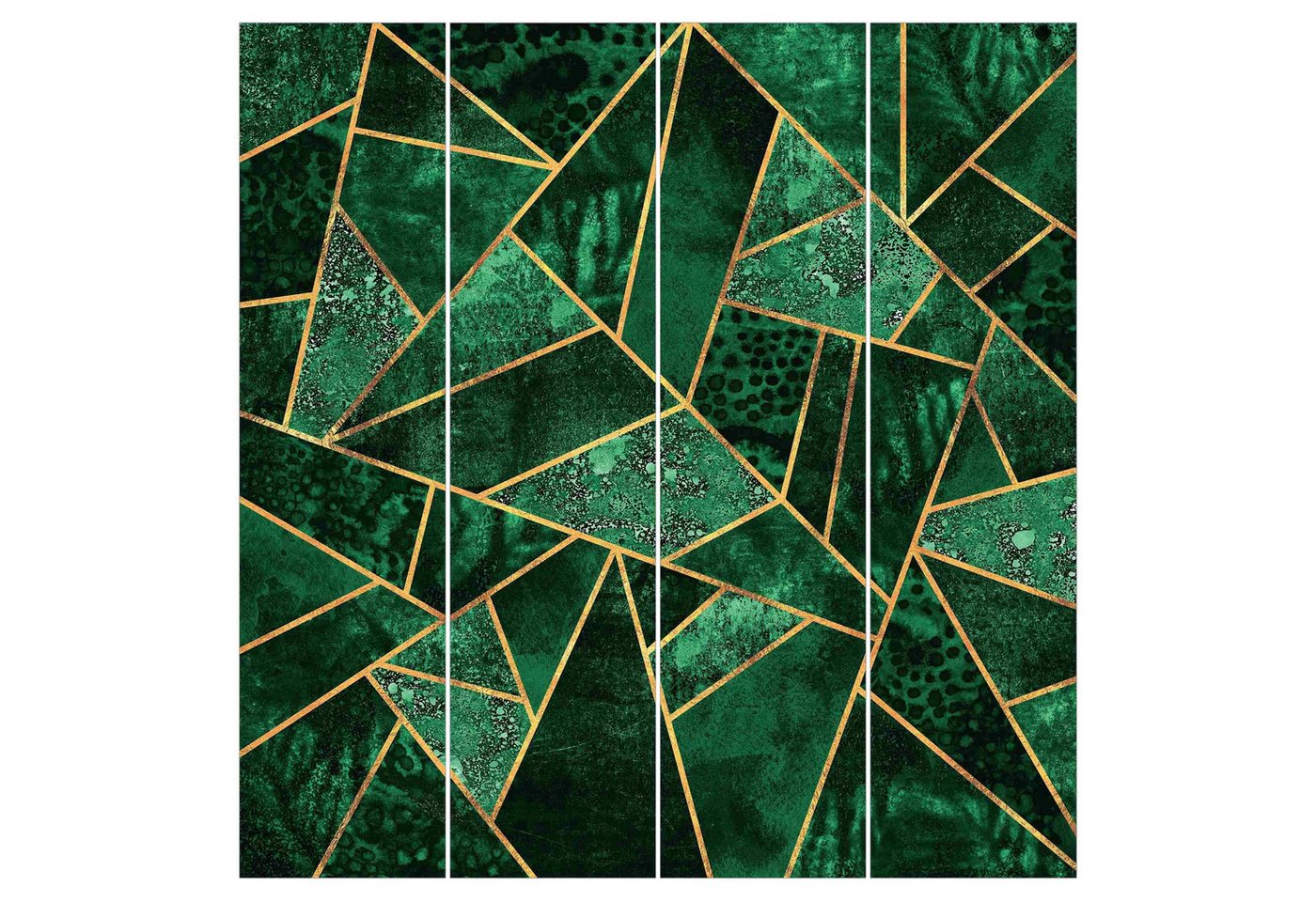 Bilderdepot24 Schiebegardine modern Flächenvorhang blickdicht Dunkler Smaragd Gold, (4 St), halbtransparent, Wohnzimmer große Flächengardine lichtdurchlässig als Klemm-System von Bilderdepot24