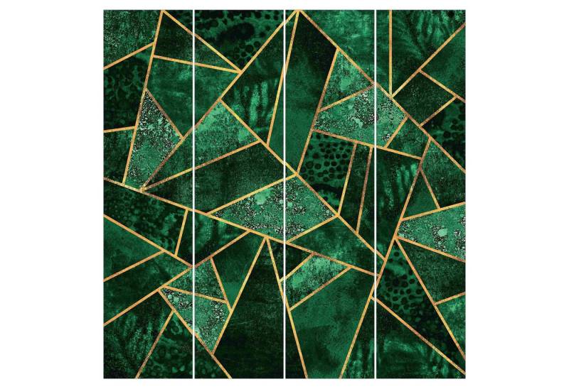 Bilderdepot24 Schiebegardine modern Flächenvorhang blickdicht Dunkler Smaragd Gold, (4 St), halbtransparent, Wohnzimmer große Flächengardine lichtdurchlässig als Klemm-System von Bilderdepot24