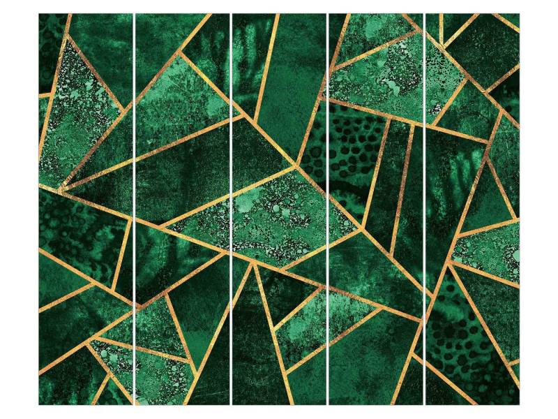 Bilderdepot24 Schiebegardine modern Flächenvorhang blickdicht Dunkler Smaragd Gold, (5 St), halbtransparent, Wohnzimmer große Flächengardine lichtdurchlässig als Klemm-System von Bilderdepot24