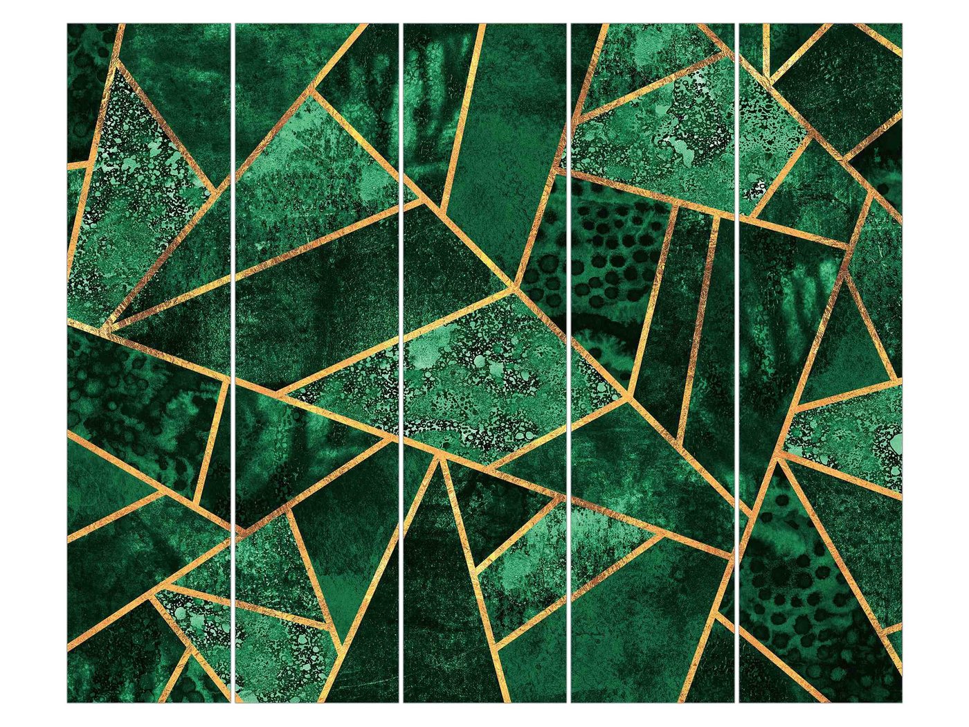 Bilderdepot24 Schiebegardine modern Flächenvorhang blickdicht Dunkler Smaragd Gold, (5 St), halbtransparent, Wohnzimmer große Flächengardine lichtdurchlässig für Klemm-System von Bilderdepot24