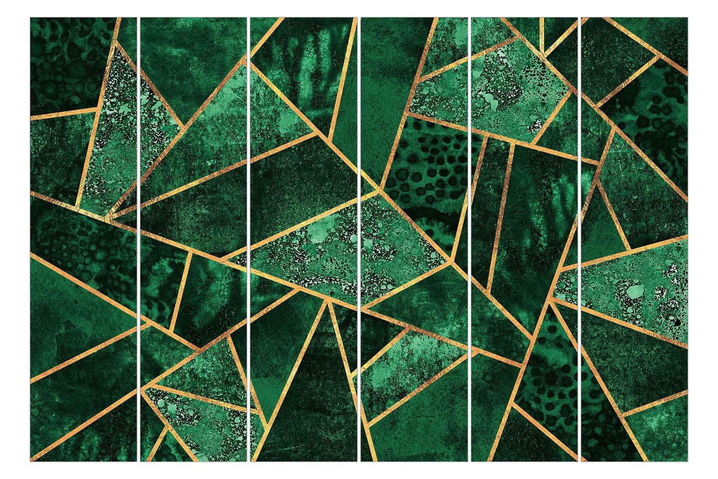 Bilderdepot24 Schiebegardine modern Flächenvorhang blickdicht Dunkler Smaragd Gold, (6 St), halbtransparent, Wohnzimmer große Flächengardine lichtdurchlässig für Klemm-System von Bilderdepot24