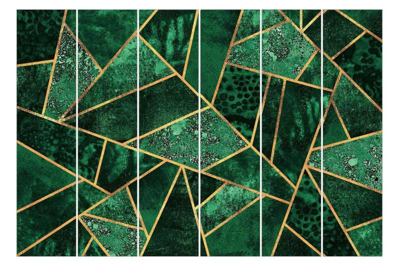 Bilderdepot24 Schiebegardine modern Flächenvorhang blickdicht Dunkler Smaragd Gold, (6 St), halbtransparent, Wohnzimmer große Flächengardine lichtdurchlässig für Klemm-System von Bilderdepot24