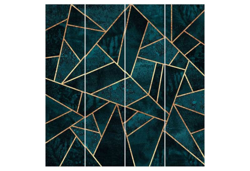 Bilderdepot24 Schiebegardine modern Flächenvorhang blickdicht Dunkles Türkis Gold, (4 St), halbtransparent, Wohnzimmer große Flächengardine lichtdurchlässig für Klemm-System von Bilderdepot24