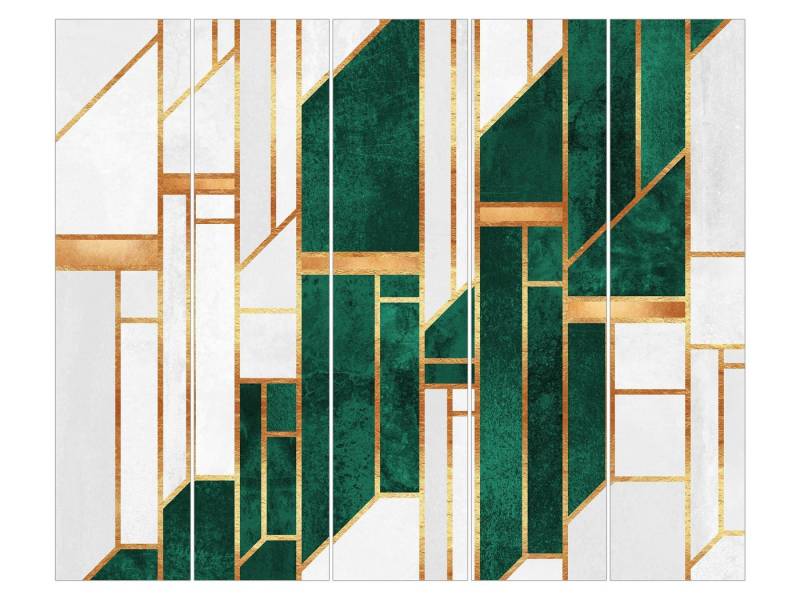 Bilderdepot24 Schiebegardine modern Flächenvorhang blickdicht Emerald Gold Geometrie, (5 St), halbtransparent, Wohnzimmer große Flächengardine lichtdurchlässig als Klemm-System von Bilderdepot24