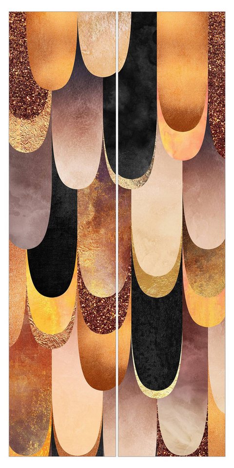 Bilderdepot24 Schiebegardine modern Flächenvorhang blickdicht Federn Bronze Schwarz, (2 St), halbtransparent, Wohnzimmer große Flächengardine lichtdurchlässig als Klemm-System von Bilderdepot24