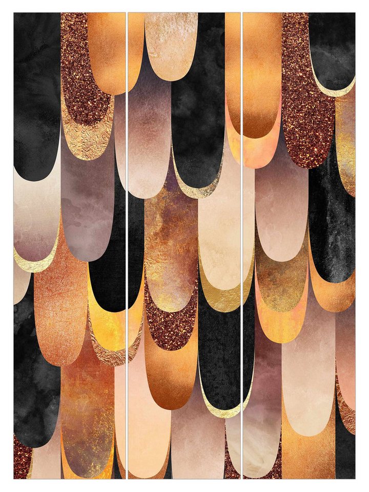 Bilderdepot24 Schiebegardine modern Flächenvorhang blickdicht Federn Bronze Schwarz, (3 St), halbtransparent, Wohnzimmer große Flächengardine lichtdurchlässig als Klemm-System von Bilderdepot24