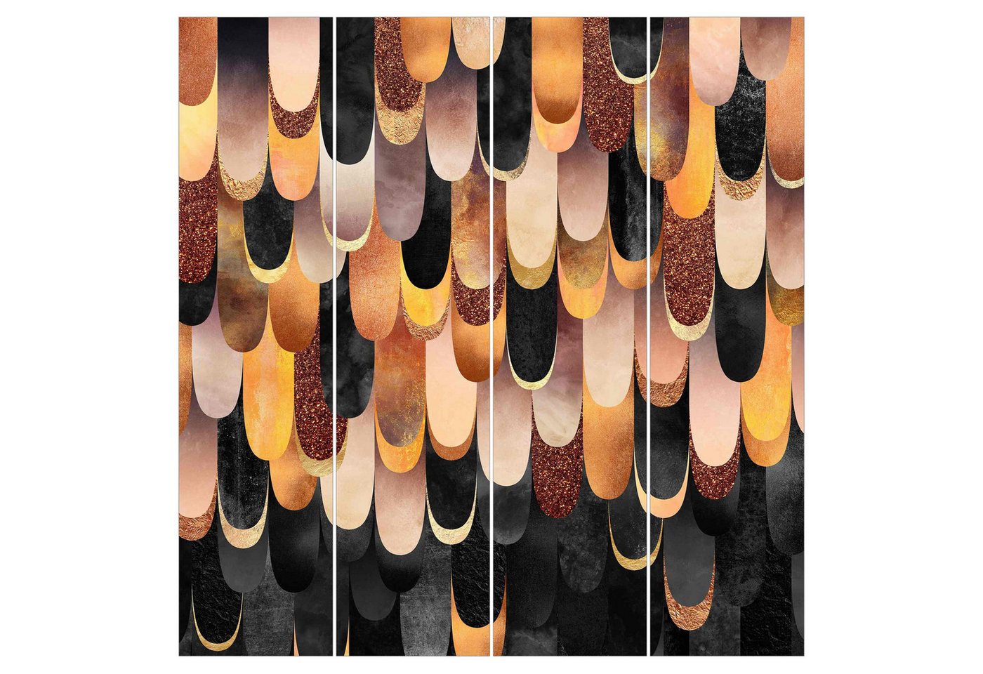 Bilderdepot24 Schiebegardine modern Flächenvorhang blickdicht Federn Bronze Schwarz, (4 St), halbtransparent, Wohnzimmer große Flächengardine lichtdurchlässig für Klemm-System von Bilderdepot24