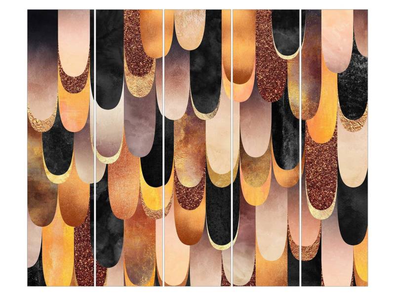 Bilderdepot24 Schiebegardine modern Flächenvorhang blickdicht Federn Bronze Schwarz, (5 St), halbtransparent, Wohnzimmer große Flächengardine lichtdurchlässig für Klemm-System von Bilderdepot24