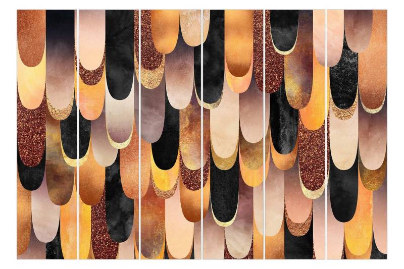 Bilderdepot24 Schiebegardine modern Flächenvorhang blickdicht Federn Bronze Schwarz, (6 St), halbtransparent, Wohnzimmer große Flächengardine lichtdurchlässig für Klemm-System von Bilderdepot24