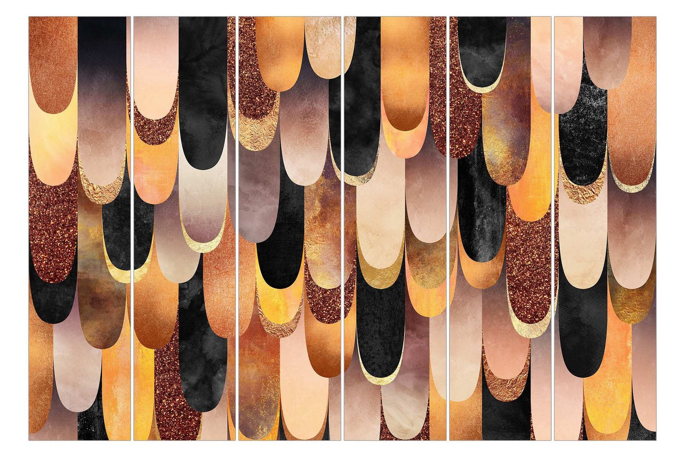 Bilderdepot24 Schiebegardine modern Flächenvorhang blickdicht Federn Bronze Schwarz, (6 St), halbtransparent, Wohnzimmer große Flächengardine lichtdurchlässig für Klemm-System von Bilderdepot24