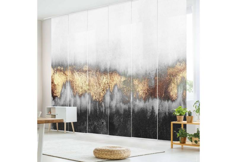 Bilderdepot24 Schiebegardine modern Flächenvorhang blickdicht Goldspuren in Aquarell, (6 St), halbtransparent, Wohnzimmer große Flächengardine lichtdurchlässig als Klemm-System von Bilderdepot24