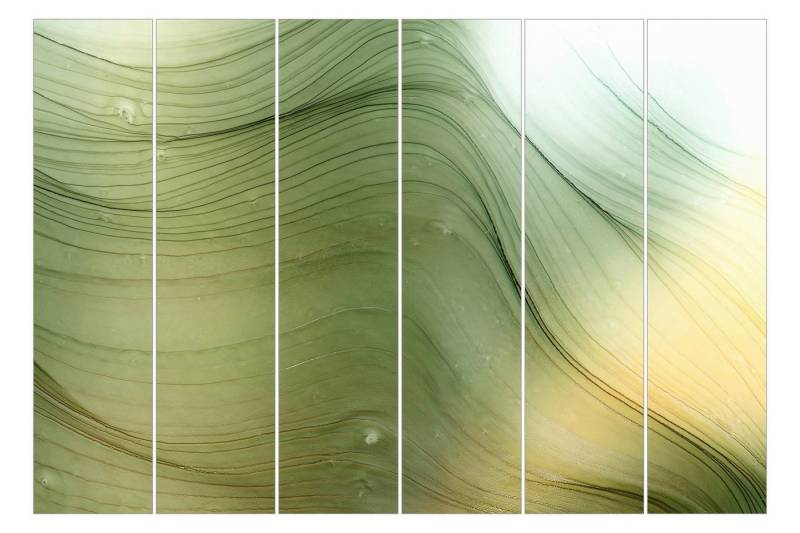 Bilderdepot24 Schiebegardine modern Flächenvorhang blickdicht Meliertes Grün Honig, (6 St), halbtransparent, Wohnzimmer große Flächengardine lichtdurchlässig für Klemm-System von Bilderdepot24