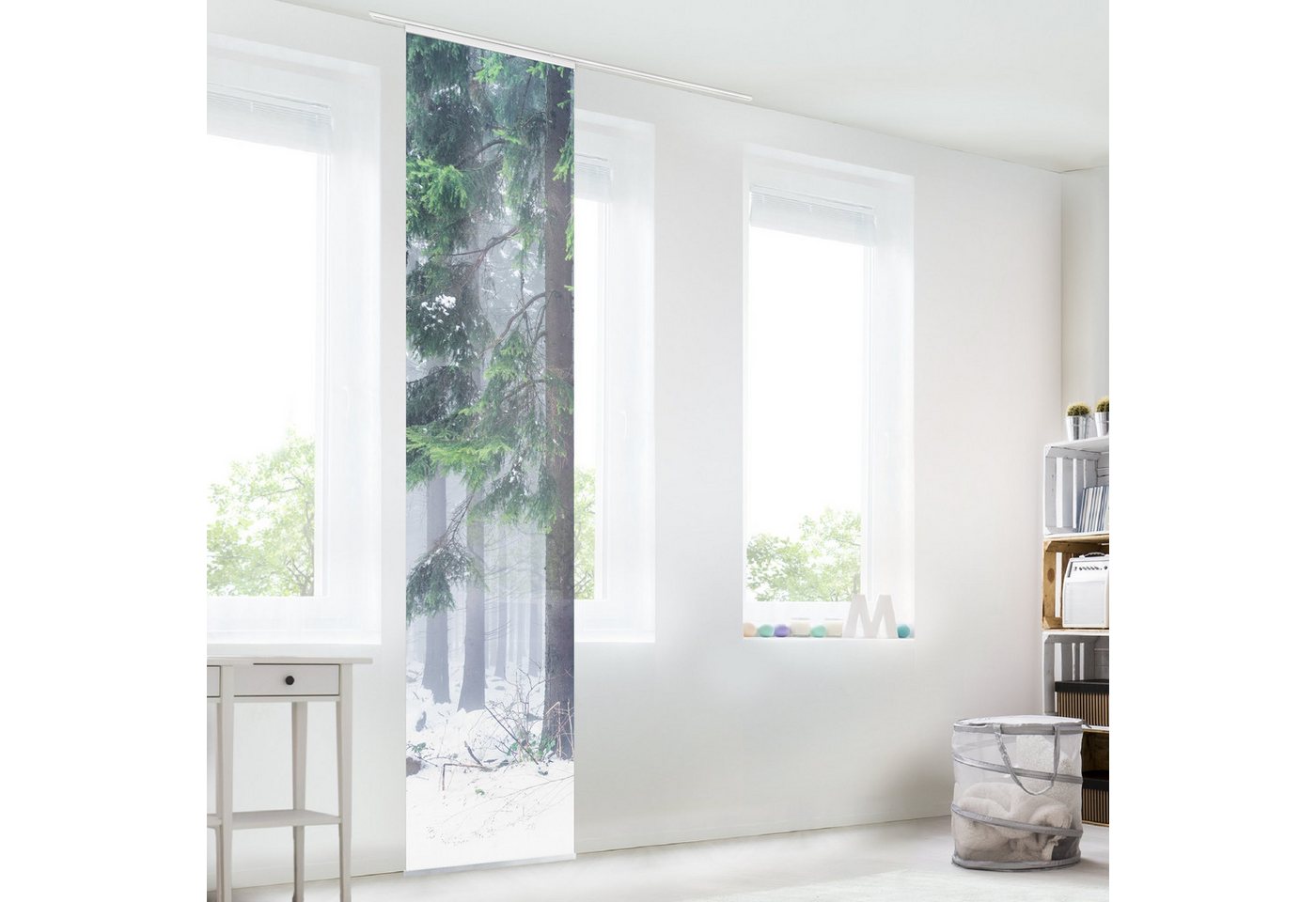 Bilderdepot24 Schiebegardine modern Flächenvorhang blickdicht Nadelbäume im Winter, (6 St), halbtransparent, Wohnzimmer große Flächengardine lichtdurchlässig als Klemm-System von Bilderdepot24