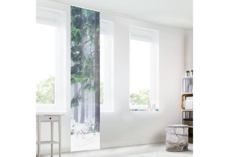 Bilderdepot24 Schiebegardine modern Flächenvorhang blickdicht Nadelbäume im Winter, (6 St), halbtransparent, Wohnzimmer große Flächengardine lichtdurchlässig als Klemm-System von Bilderdepot24
