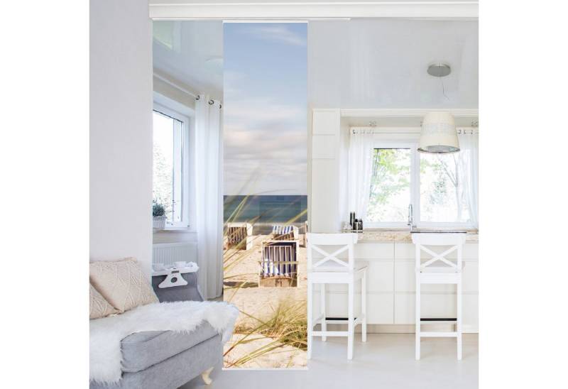 Bilderdepot24 Schiebegardine modern Flächenvorhang blickdicht Ostsee und Strandkörbe, (6 St), halbtransparent, Wohnzimmer große Flächengardine lichtdurchlässig als Klemm-System von Bilderdepot24