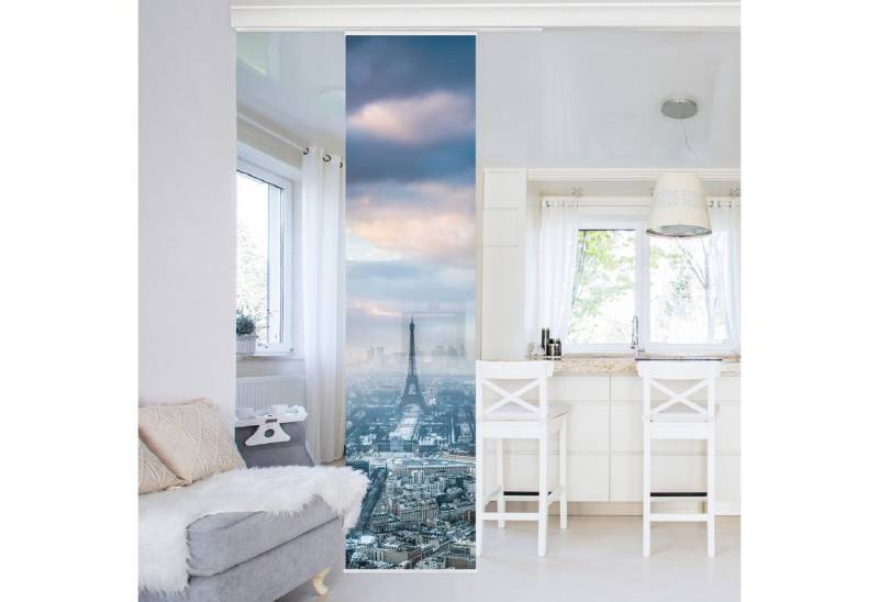 Bilderdepot24 Schiebegardine modern Flächenvorhang blickdicht Winter in Paris, (6 St), halbtransparent, Wohnzimmer große Flächengardine lichtdurchlässig für Klemm-System von Bilderdepot24