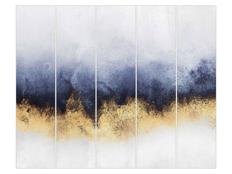 Bilderdepot24 Schiebegardine modern Flächenvorhang blickdicht Wolkenhimmel mit Gold, (5 St), halbtransparent, Wohnzimmer große Flächengardine lichtdurchlässig für Klemm-System von Bilderdepot24