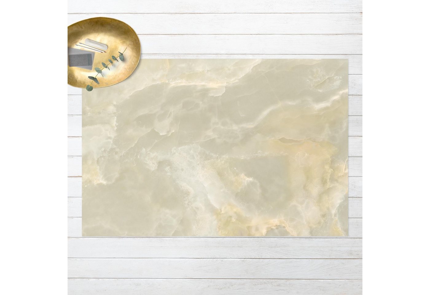 Teppich Vinyl Wohnzimmer Schlafzimmer Flur Küche 3D Steinoptik Marmor, Bilderdepot24, rechteckig - beige glatt, nass wischbar (Küche, Tierhaare) - Saugroboter & Bodenheizung geeignet von Bilderdepot24