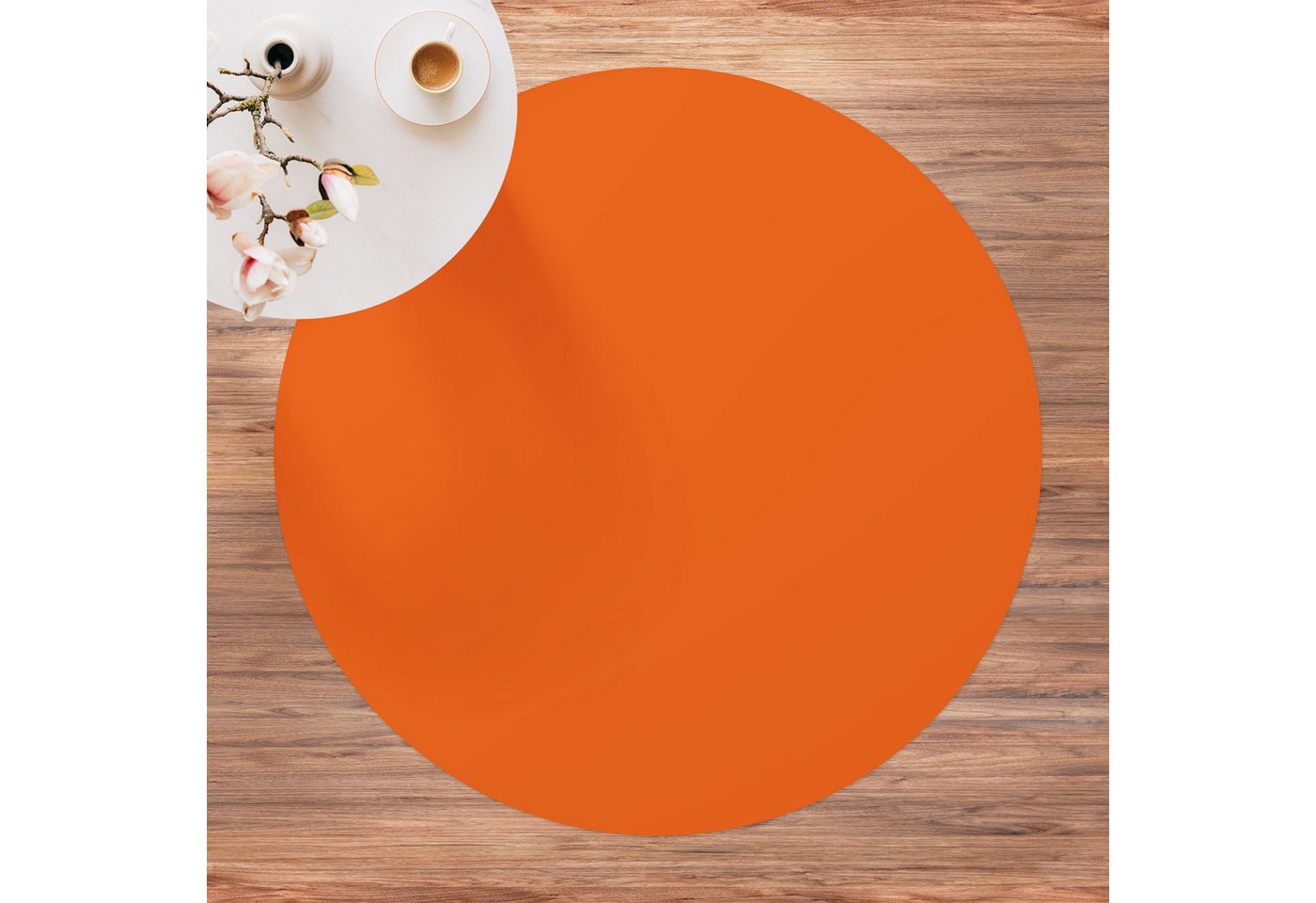 Teppich Vinyl Wohnzimmer Schlafzimmer Flur Küche Einfarbig modern, Bilderdepot24, rund - orange glatt, nass wischbar (Küche, Tierhaare) - Saugroboter & Bodenheizung geeignet von Bilderdepot24