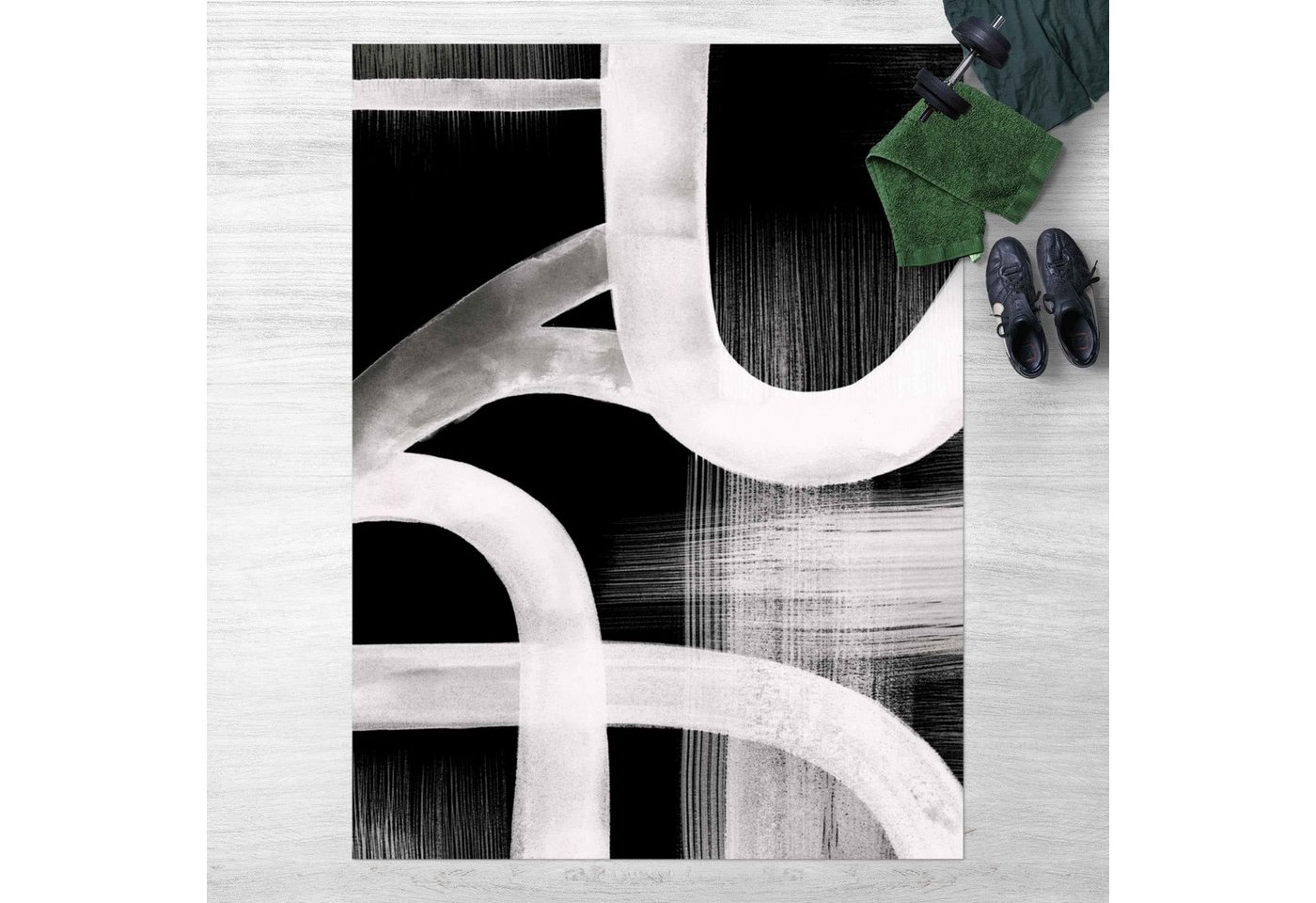 Teppich Vinyl Wohnzimmer Schlafzimmer Flur Küche Modern modern, Bilderdepot24, rechteckig - schwarz weiß glatt, nass wischbar (Küche, Tierhaare) - Saugroboter & Bodenheizung geeignet von Bilderdepot24