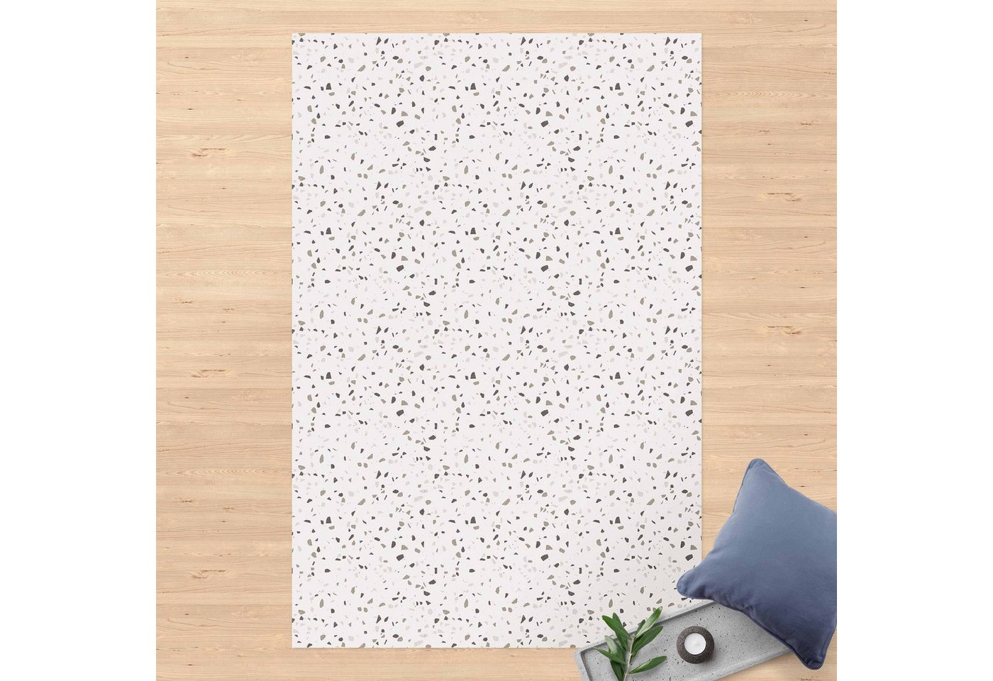 Teppich Vinyl Wohnzimmer Schlafzimmer Flur Küche Muster Terrazzo, Bilderdepot24, rechteckig - grau glatt, nass wischbar (Küche, Tierhaare) - Saugroboter & Bodenheizung geeignet von Bilderdepot24