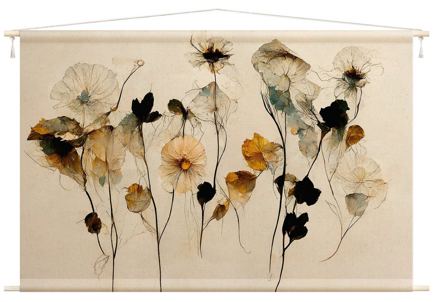 Bilderdepot24 Wandteppich modern Blumen Aquarell Vintage beige, rechteckig, Höhe: 2.6 mm, großes Wandbild aus Natur-Baumwolle Wandbehang Stoffbild Tuch Wollseil Bilderdepot24 Wandteppich modern Blumen Aquarell Vintage beige, rechteckig, Höhe: 2.6 mm, großes Wandbild aus Natur-Baumwolle Wandbehang Stoffbild Tuch Wollseil von Bilderdepot24