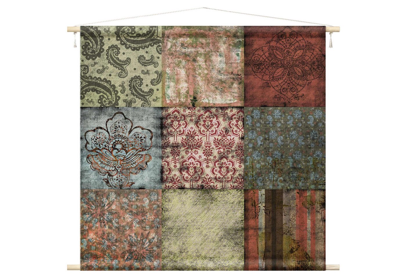 Bilderdepot24 Wandteppich modern Muster Shabby Vintage bunt, quadratisch, Höhe: 2.6 mm, großes Wandbild aus Natur-Baumwolle Wandbehang Stoffbild Tuch Wollseil Bilderdepot24 Wandteppich modern Muster Shabby Vintage bunt, quadratisch, Höhe: 2.6 mm, großes Wandbild aus Natur-Baumwolle Wandbehang Stoffbild Tuch Wollseil von Bilderdepot24