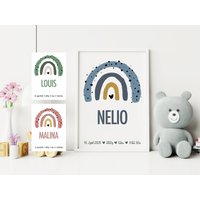 Poster/Karte Zur Geburt | Regenbogen Personalisiert Geburtsdaten Print von Bilderkram