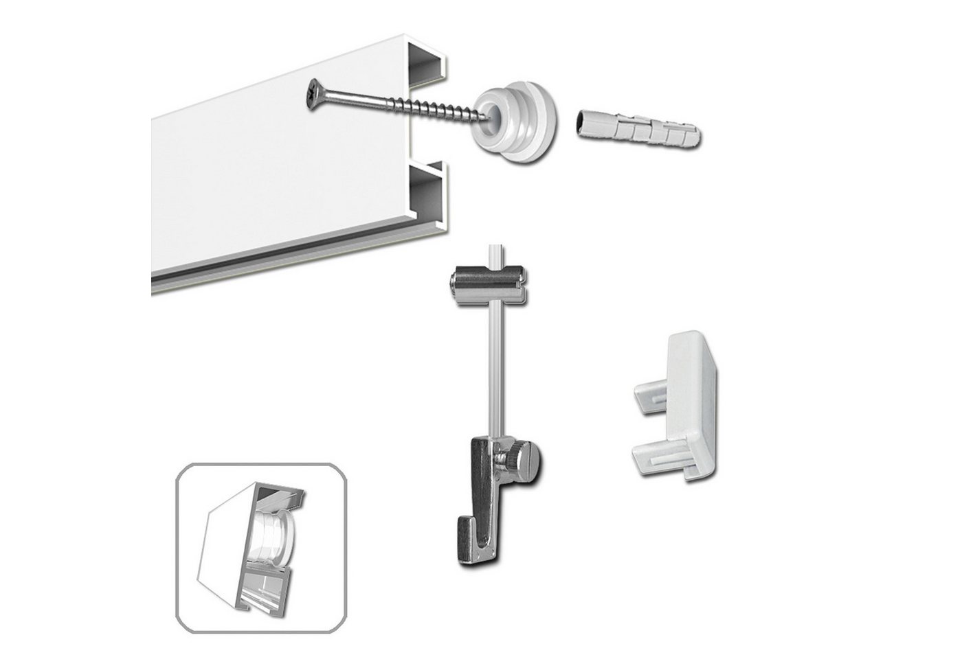 Bilderrahmen Neumann Bilderschienenset Bilderschienen Set 3 m mit Gleiter, Galerieschienen Set, Wandmontage, in weiß oder silber Bilderrahmen Neumann Bilderschienenset Bilderschienen Set 3 m mit Gleiter, Galerieschienen Set, Wandmontage, in weiß oder silber von Bilderrahmen Neumann