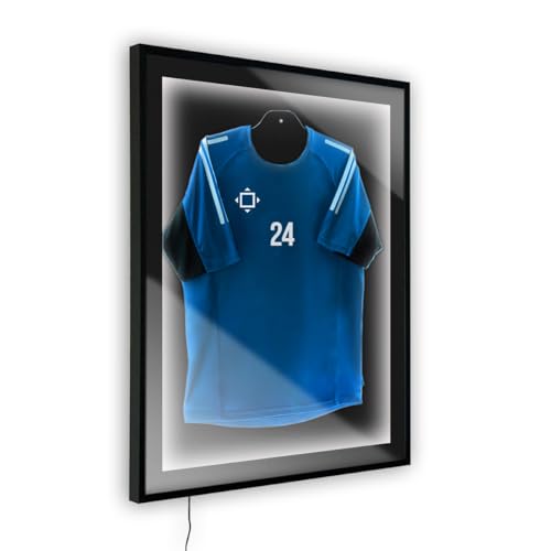 Bildershop-24 Objektrahmen Trikotrahmen aus Massivholz beleuchtet für Objekte bis 15mm VARIO36 3D inkl. Bügel, LED-Leiste und Passepartout 70x70cm Schwarz matt (lackiert) von Bildershop-24