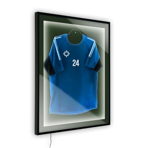 Bildershop-24 Objektrahmen Trikotrahmen aus Massivholz beleuchtet für Objekte bis 15mm VARIO36 3D inkl. Bügel, LED-Leiste und Passepartout 70x90cm Schwarz matt (lackiert) von Bildershop-24