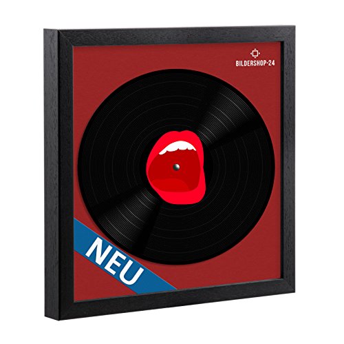 Bildershop-24 Schallplatten Rahmen Massivholz Schwarz lackiert in 31.5x31.5 cm für Vinyl Schallplatten mit Befestigungsset für Schallplatte von Bildershop-24