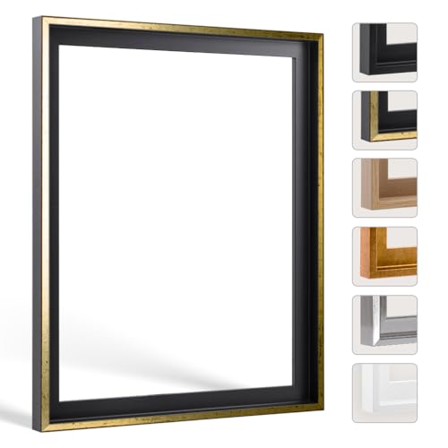 Bildershop-24 Schattenfugenrahmen mit Schattenfuge Lemgo Rahmen für Keilrahmenbilder und Leinwände 50 X 50cm Schwarz Goldglanz Antik von Bildershop-24