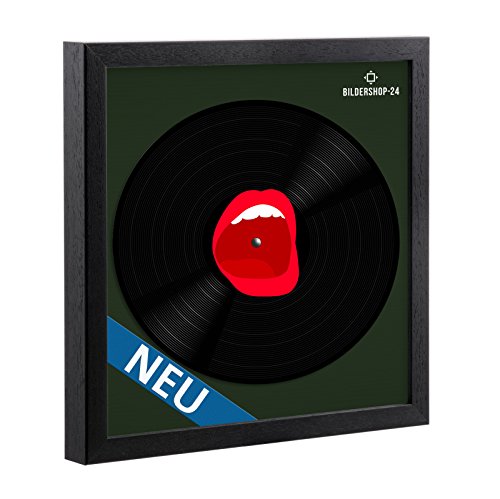 Schallplatten Rahmen Massivholz Schwarz lackiert in 31.5x31.5 cm für Vinyl Schallplatten mit Befestigungsset für Schallplatte von Bildershop-24