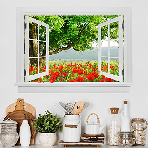 3D Wandtattoo - Offenes Fenster Sommerwiese mit Blumenkasten, Größe:30cm x 40cm von Bilderwelten