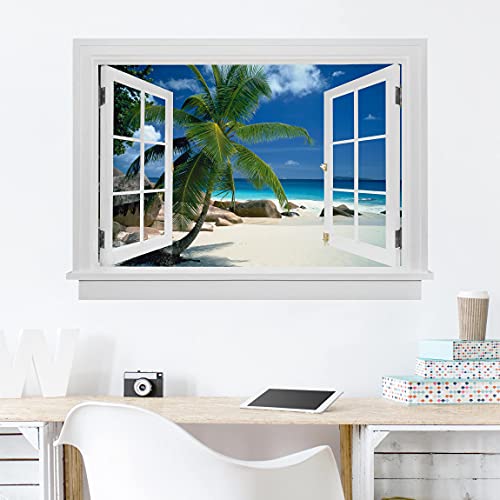 3D Wandtattoo - Offenes Fenster Traumstrand, Größe:30cm x 40cm von Bilderwelten