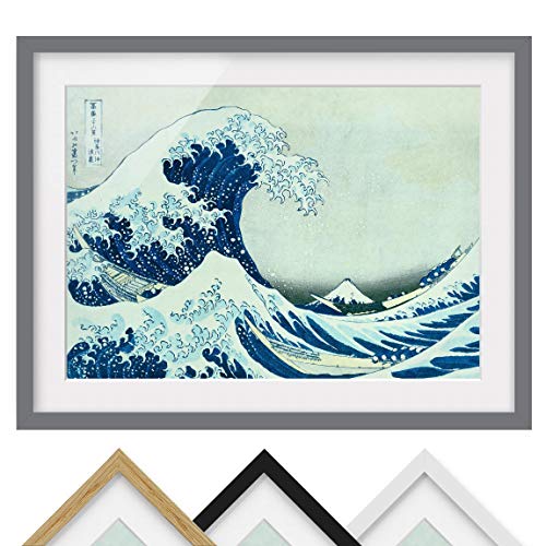 Bild gerahmt K. Hokusai Die Grosse Welle von Kanagawa Farbe Grau 70x100cm von Bilderwelten