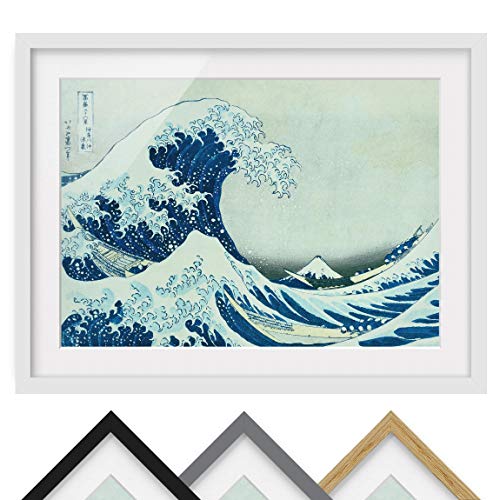 Bild gerahmt Katsushika Hokusai Die Grosse Welle von Kanagawa Farbe Weiß 40x55cm von Bilderwelten