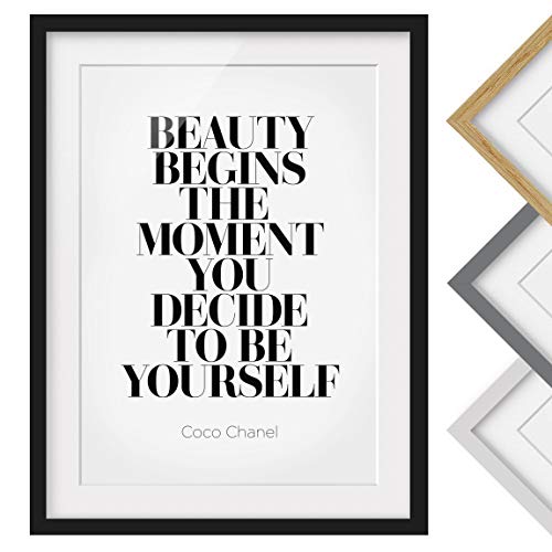 Bild mit Rahmen - Be Yourself Coco Chanel - Rahmenfarbe Schwarz, 70 x 50 cm von Bilderwelten