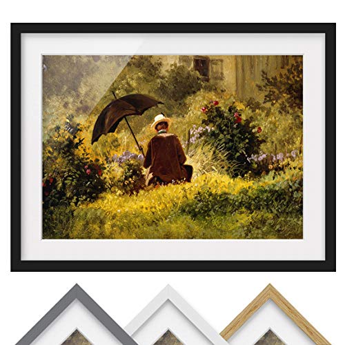 Bild mit Rahmen - Carl Spitzweg - Der Maler im Garten - Farbe Schwarz 70 x 100cm von Bilderwelten