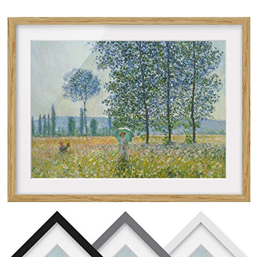 Bild mit Rahmen - Claude Monet - Felder im Frühling - Farbe Eiche 40 x 55cm von Bilderwelten